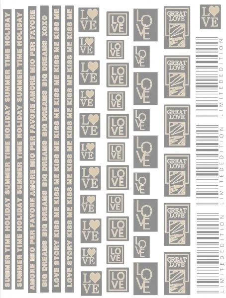 Nagelsticker - Aufkleber selbstklebend - Nail Sticker - gold schwarz Wörter Zeichen